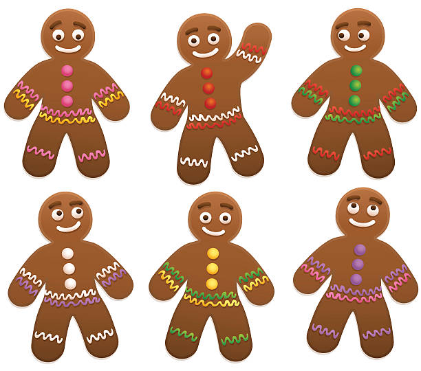 ilustraciones, imágenes clip art, dibujos animados e iconos de stock de grupo gingerbread man - hombre de jengibre