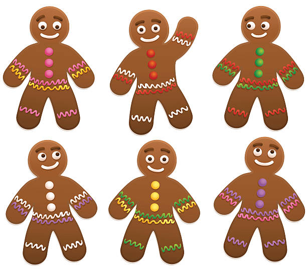 illustrazioni stock, clip art, cartoni animati e icone di tendenza di gingerbread man group - omino di pan di zenzero