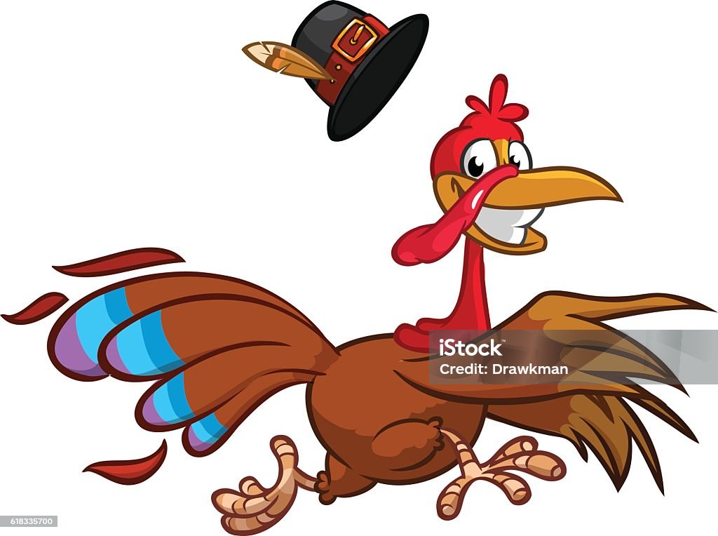 Feliz pavo de dibujos animados corriendo. Caricatura vectorial - arte vectorial de Correr libre de derechos