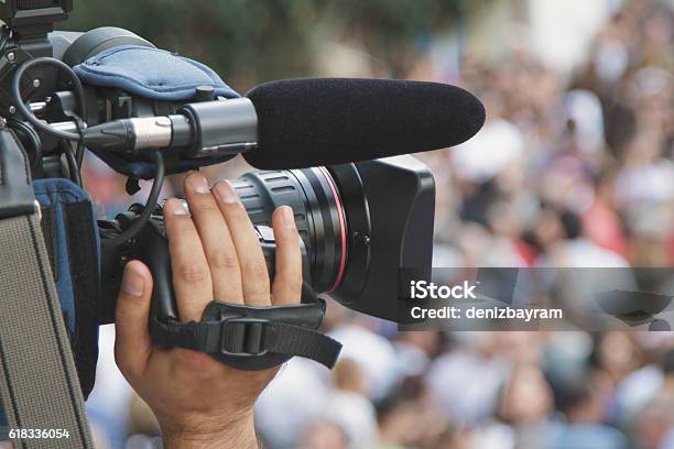 Cameraman Shooting Crowd Stock Photo - Download Image Now - Camera Operator, Film Industry, Movie