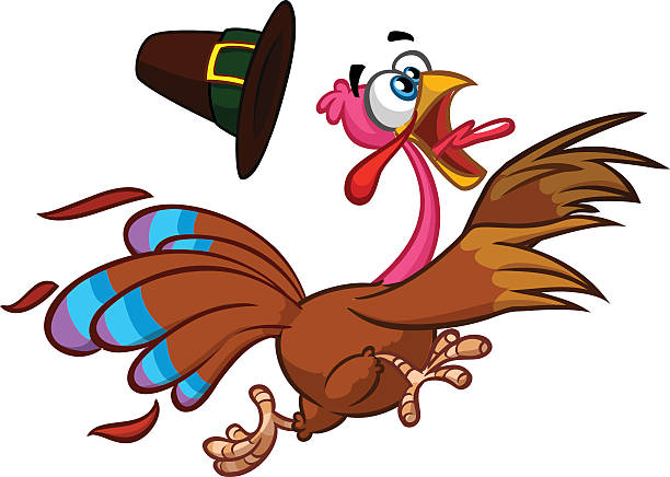 happy turkey cartoon running . vector cartoon - turkey 幅插畫檔、美工圖案、卡通及圖標