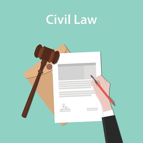 ilustraciones, imágenes clip art, dibujos animados e iconos de stock de concepto de la ilustración de la ley civil un papel que firma a mano del hombre del negocio - legal system law justice backgrounds