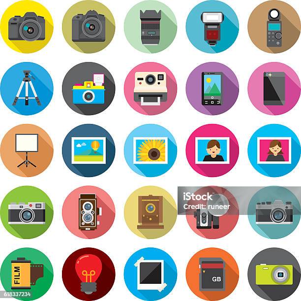 Set Of 25 Flat Camera Photography Icons Stock Illustration - Download Image Now