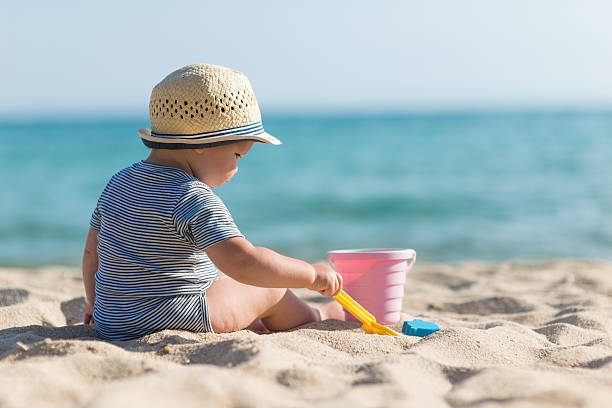 istock Boy playing with toys on beach 618338676