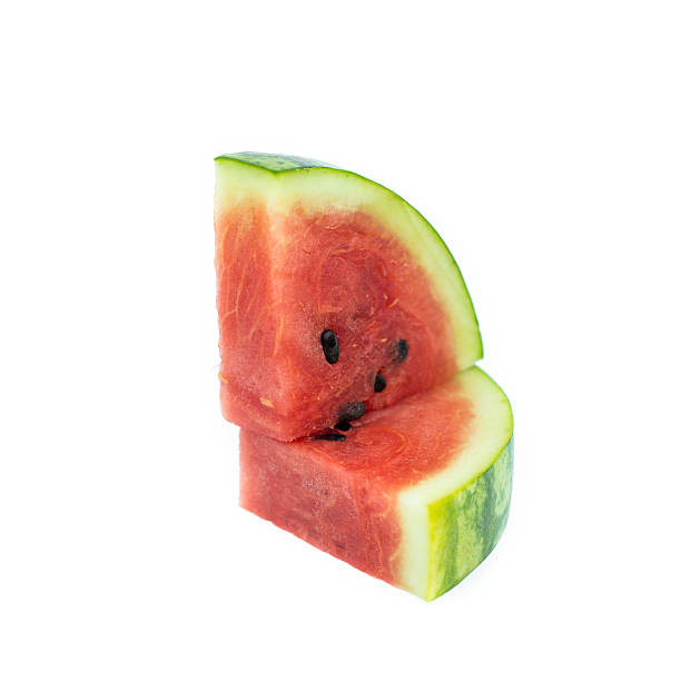 istock Slices of watermelon isolated on white background 618340024