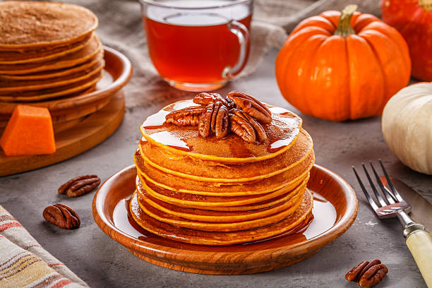 istock Stack of homemade pumpkin pancakes. 618341398