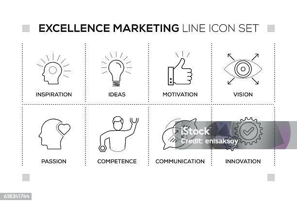 Excellence Marketing Keywords With Monochrome Line Icons Stock Illustration - Download Image Now