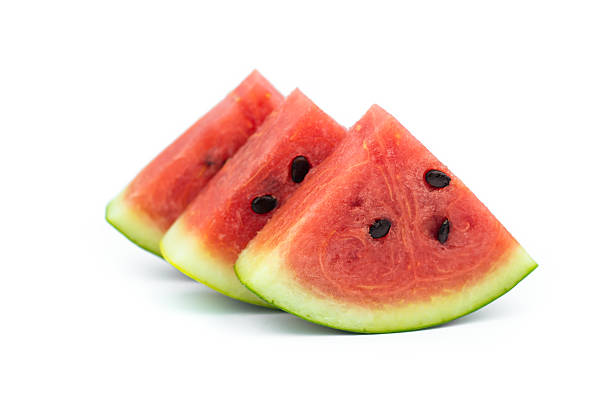 istock Slices of watermelon isolated on white background 618341924
