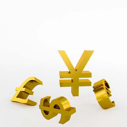 3D rendering of dollar,Chinese yuan and British pound ,Euro sign