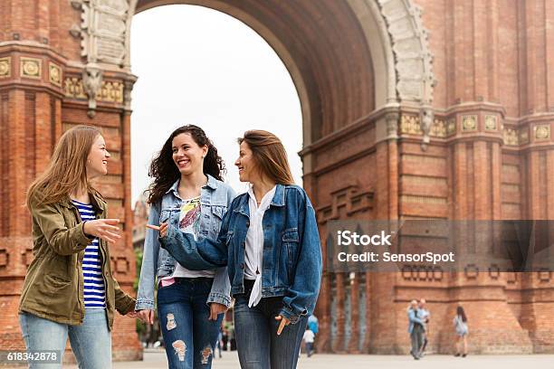 Young Tourists Walking And Having Fun In Barcelona Stock Photo - Download Image Now - Spain, Teenager, Barcelona - Spain