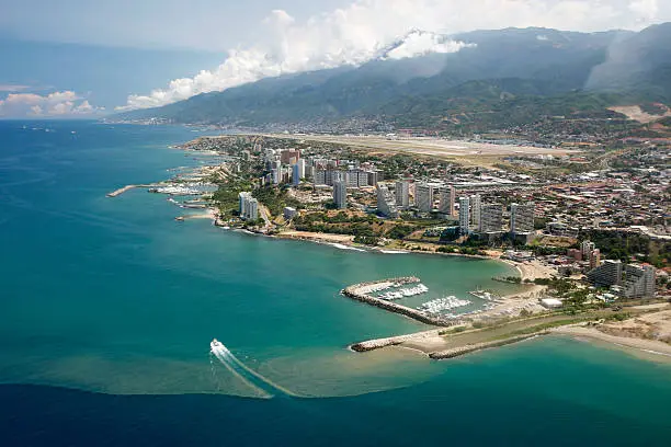 the cityscape at the Caracas Airport at the coast of Caracas in the north of Venezuela.