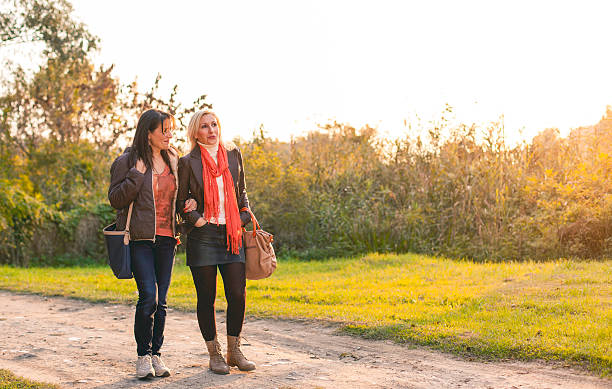 istock Mature friends walking in the park 618345042