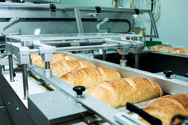 istock Bread bakery, factory with fresh food 618347064