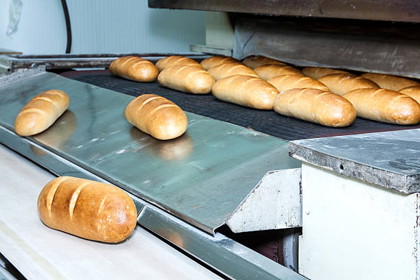 istock Bread bakery, factory with fresh food 618347428