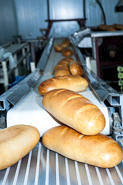 istock Bread bakery, factory with fresh food 618347878