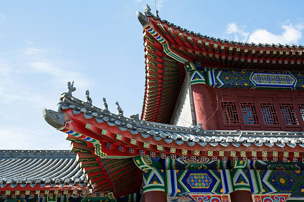istock Part of eastern pagoda in sky background. 618353402