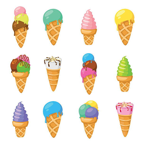 ilustraciones, imágenes clip art, dibujos animados e iconos de stock de colección de 12 ilustraciones de helados vectoriales aisladas sobre blanco - música ligera