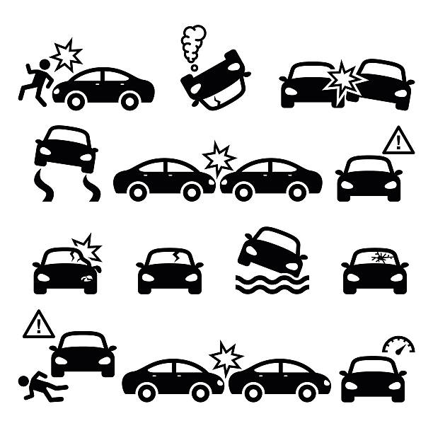 wypadek drogowy, wypadek samochodowy, identyfikacja wektorów obrażeń ciała - slippery when wet sign stock illustrations