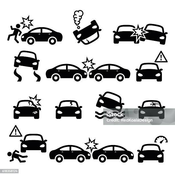 Road Accident Car Crash Personal Injury Vector Icons Set Stock Illustration - Download Image Now