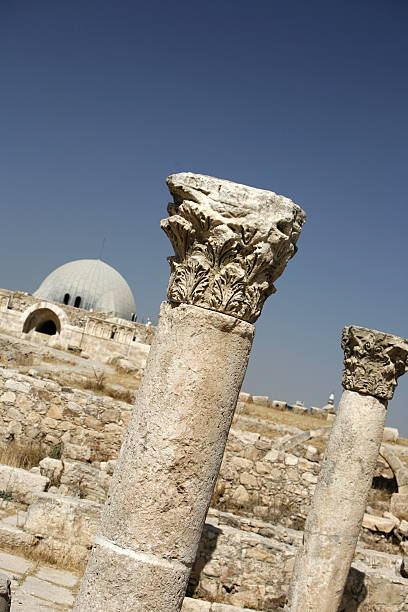 The Ruins of the citadel Jabel al Qalah in the City Amman in Jordan in the middle east.