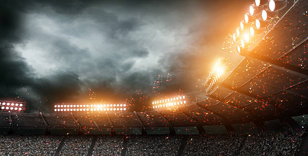 stadium, 3d rendering - bola de noite imagens e fotografias de stock