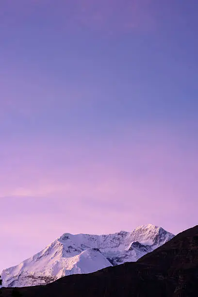 Summit of mount Annapurna II in Nepal with the first light of the day at dawn. Taken in september 2015 from a village called Ngawal (between Pisang and Manang).