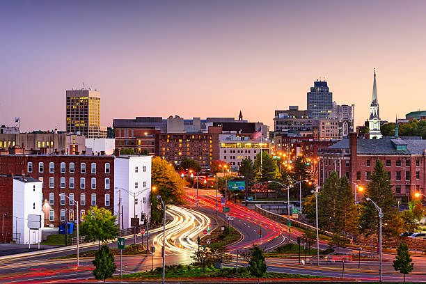 Worcester, Massachusetts Skyline Worcester, Massachusetts, USA Skyline at rush hour. massachusetts stock pictures, royalty-free photos & images