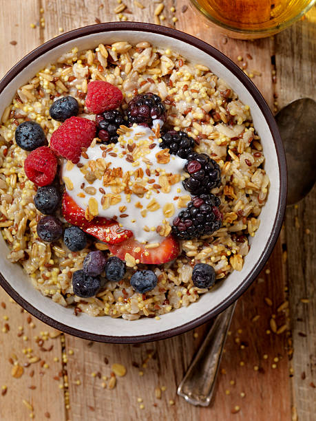 istock Hot 7 Grain Breakfast Cereal With Yogurt and Fresh Fruit 618362290