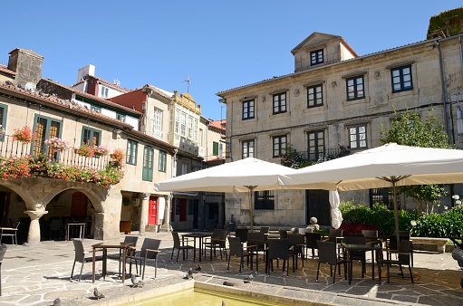 Picturesque plaza in  the city of Pontevedra, Galicia,  Spain.