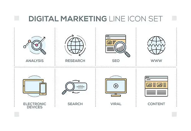 Vector illustration of Digital Marketing keywords with line icons