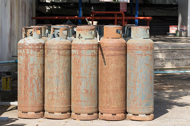 istock lot of Danger gas bottle. 618421784