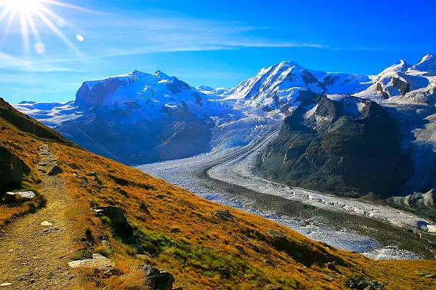 Gorner Glacier and Monte Rosa Massif Alpine landscape, Swiss Alps
