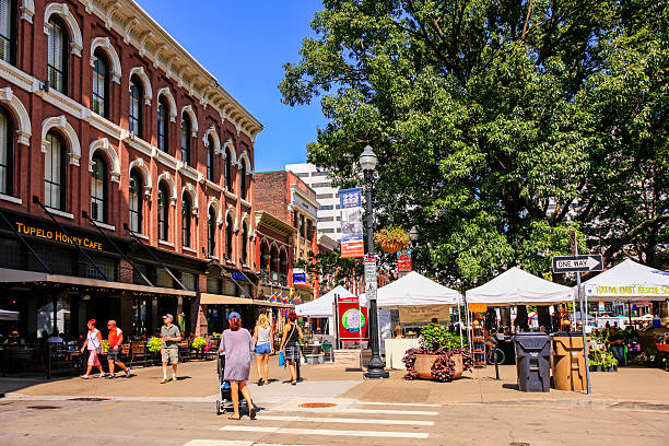People in Market Square on market day in Knoxville, TN stock photo