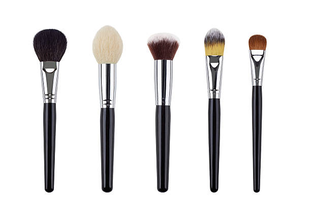 메이크업 브러쉬 세트. 격리. 흰색 배경 - make up brush face powder make up isolated 뉴스 사진 이미지