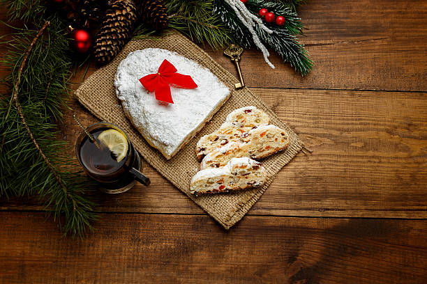 traditional German cake Dresdner stollen traditional German cake with raisins Dresdner stollen. Christmas treat erzgebirge stock pictures, royalty-free photos & images