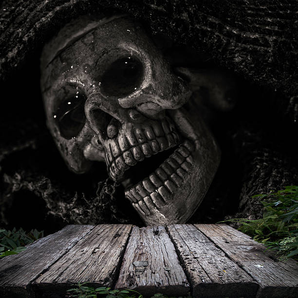istock Halloween background and wooden table floor. 618429244