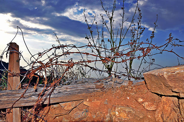 istock wire barrier at the end of the road 618431764