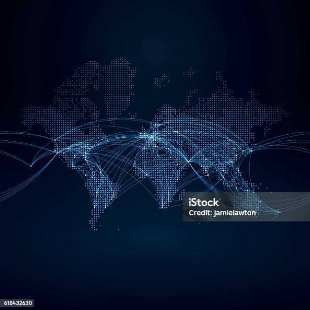 World Map With Flight Paths Stock Illustration - Download Image Now - Connection, Globe - Navigational Equipment, World Map