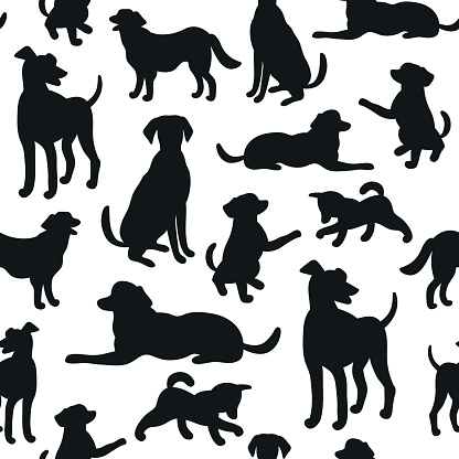 Seamless Pattern With Dog Silhouettes Stock Illustration - Download Image  Now - Abstract, Animal, Animal Body Part - iStock