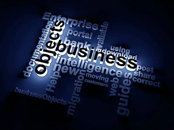 Business Objects  web post share wordclouds, glowing concept