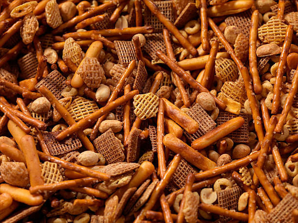 party snack-mix - focus on foreground full frame macro horizontal stock-fotos und bilder