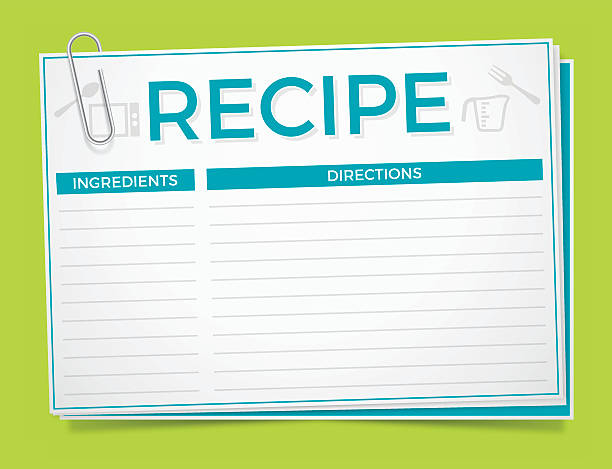 Recipe Card Blank recipe card with paperclip. EPS 10 file. Transparency effects used on highlight elements. dry measure stock illustrations