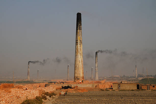Brickfields near Dhaka Dhaka, Bangladesh - March 13, 2015. Workers in the brickfield around Dhaka, capital city of Bangladesh. Numerous brick kilns around Dhaka are known for child labour, exploatation and poor work conditions. brick kiln stock pictures, royalty-free photos & images