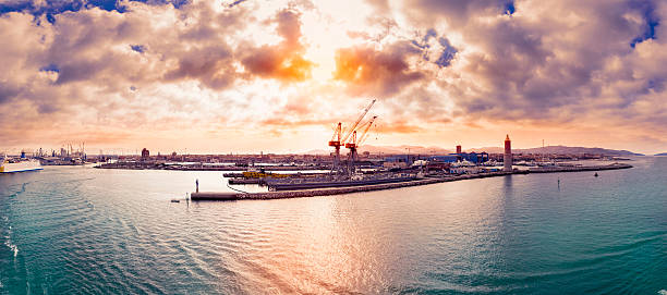 panoramic view of the livorno port stock photo