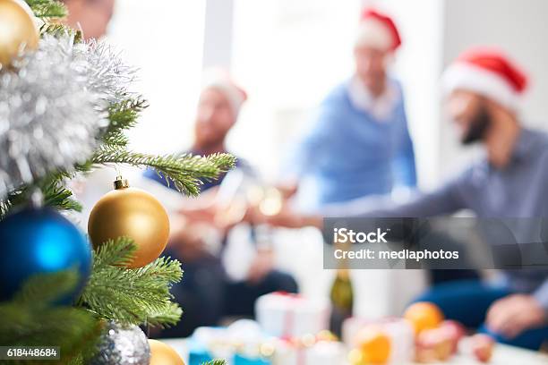 Christmas Balls On Tree Twigs Stock Photo - Download Image Now - Christmas, Office, Party - Social Event
