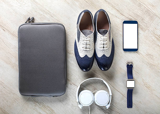 Men's casual business accessories organized on table Men's casual business accessories organized on table. No people. belongings photos stock pictures, royalty-free photos & images