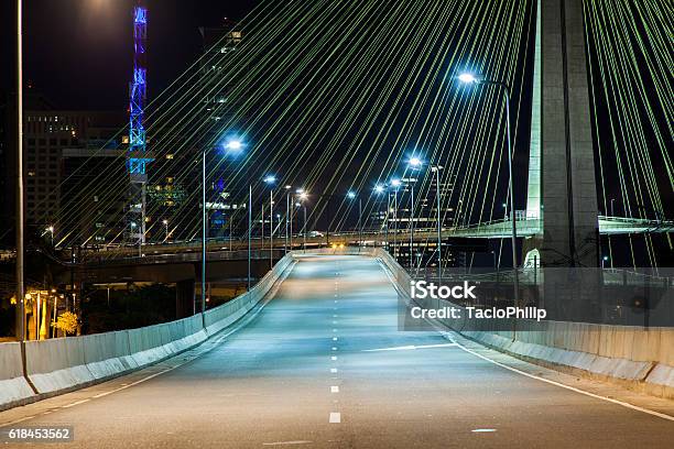 Empty Avenue Cable Stayed Bridge In Sao Paulo Brazil Stock Photo - Download Image Now