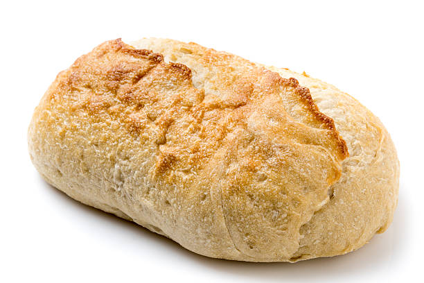 istock Single piece of artisan sourdough bread on white background 618454078