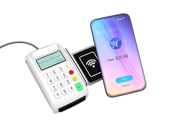 istock Smart phone and credit card reader isolated on white background 618455158