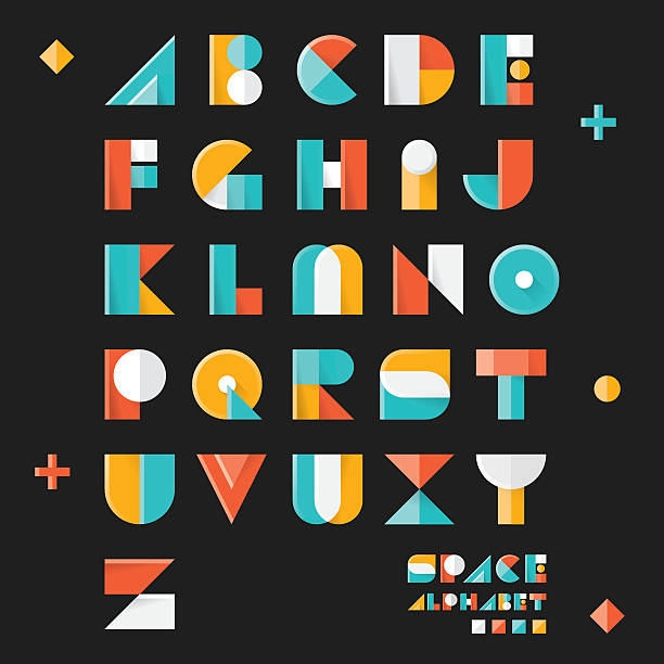 ilustrações, clipart, desenhos animados e ícones de estilo vintage de pop art 3d projetado alfabeto vetorial espacial - three dimensional shape alphabetical order alphabet text